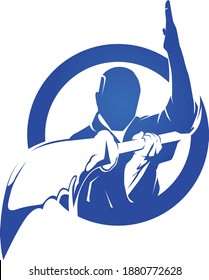 circled fighter holding weapon and posing. 