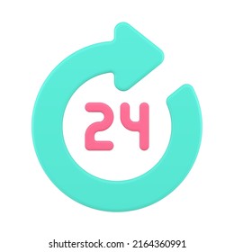 Circled glossy green arrow 24 hours customer support shopping retail business service front view realistic 3d icon vector illustration. Round helpline anytime call information button interface