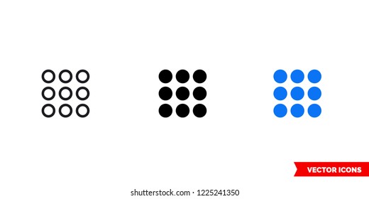 Circled menu icon of 3 types: color, black and white, outline. Isolated vector sign symbol.