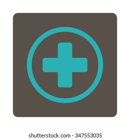 Circled Plus vector icon. Style is flat rounded square button, cyan and grey colors, white background.
