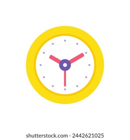 Circled yellow wall clock with arrows for time management checking vector flat illustration. Rounded watch for timing control, appointment reminder, meeting deadline alert isolated. Day organization