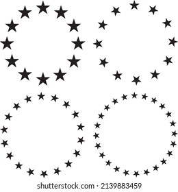 Circles of 12 and 24 stars. Black silhouettes vector set.