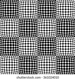 Circles with 3d convex, bulging distortion effect. Abstract monochrome background, pattern. Seamlessly repeatable.