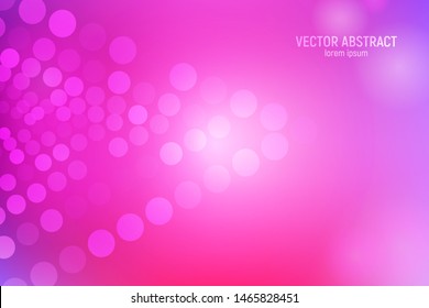 Circles abstract background. 3D abstract purple, pink and red background with circles, lens flares and glowing reflections. Vector illustration.