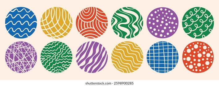 circles abstract colorful backgrounds or patterns. hand drawn doodle round shapes. spots, drops, curves and lines. contemporary modern trendy elements. Vector illustration