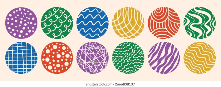 circles abstract colorful backgrounds or patterns. hand drawn doodle round shapes. spots, drops, curves and lines. contemporary modern trendy elements. Vector illustration