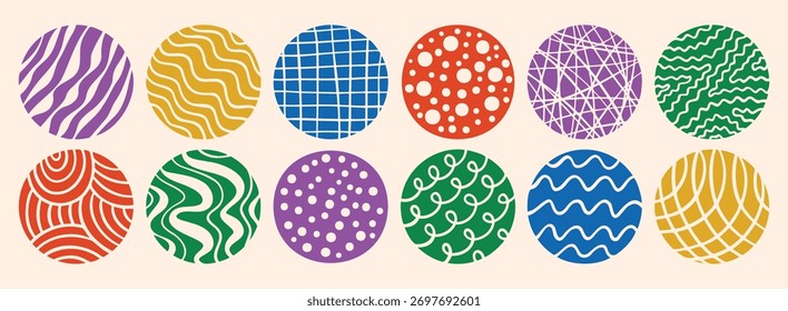 circles abstract colorful backgrounds or patterns. hand drawn doodle round shapes. spots, drops, curves and lines. contemporary modern trendy elements. Vector illustration