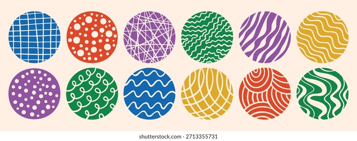 circles abstract colorful backgrounds or patterns. hand drawn doodle round shapes. spots, drops, curves and lines. contemporary modern trendy elements. Vector illustration