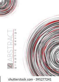 Circles. Abstract template of page with black, red and gray thin strips. Vector graphic design layout