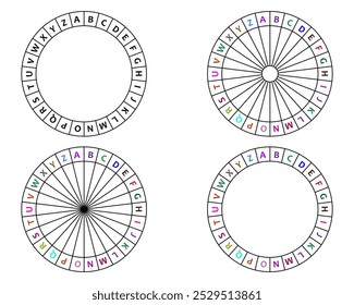 Círculos do alfabeto. Ilustração do vetor do modelo de roda de codificação.