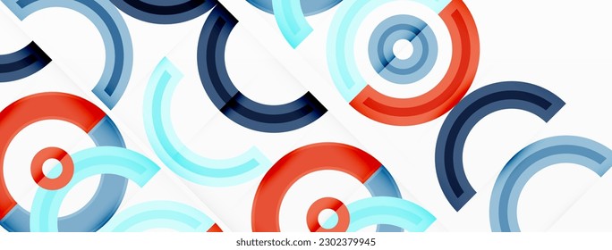 Circles are arranged in a grid pattern abstract background and feature a range of different colors, including shades of various colors. Template for wallpaper, banner, presentation, background