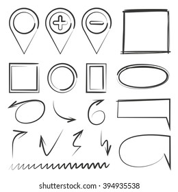 circles, arrows, map pin, marker elements