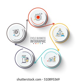 Circles with arrows strokes for infographic. Template for cycle diagram, graph, presentation and chart. Business concept with 5 options, parts, steps or processes. Outline icons.