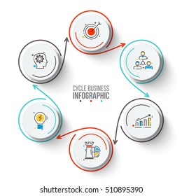 Circles with arrows strokes for infographic. Template for cycle diagram, graph, presentation and chart. Business concept with 6 options, parts, steps or processes. Outline icons.