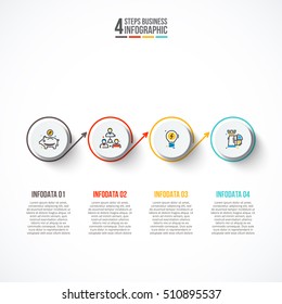 Circles with arrows strokes for infographic. Template for diagram, graph, presentation and chart. Business concept with 4 options, parts, steps or processes. Outline icons.