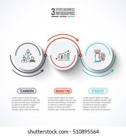 Circles with arrows strokes for infographic. Template for diagram, graph, presentation and chart. Business concept with 3 options, parts, steps or processes. Outline icons.