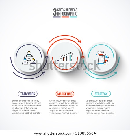 Circles with arrows strokes for infographic. Template for diagram, graph, presentation and chart. Business concept with 3 options, parts, steps or processes. Outline icons.