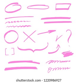 circles, arrows, underline, drawn in pink marker, vector