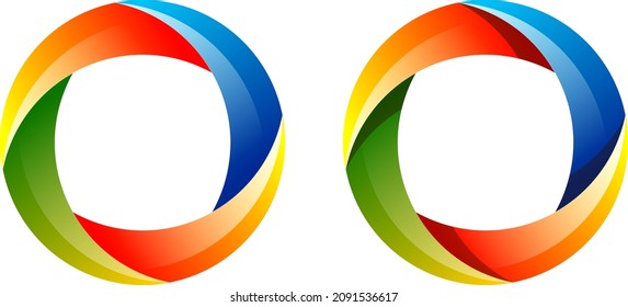 circles art of multiple gradients looking like 3 dimensional effect using green red white yellow blue colours and gradients