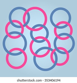 Circles background. Abstract circles background. Crossing circles. Pink and blue circle. Circles background different levels. Overlapping abstract circles background.