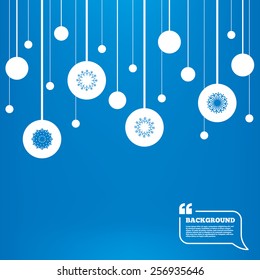 Circles background with lines. Snowflakes artistic icons. Air conditioning signs. Christmas and New year winter symbols. Frozen weather. Icons tags hanged on the ropes. Vector