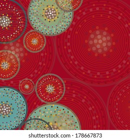 Circles background pattern on red. Vintage vector