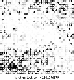 Circles background. Random dots. Black and white shades. Grey background for your design. Digital. Mosaic effect. 
