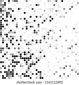 Circles background. Random dots. Black and white shades. Grey background for your design. Digital. Mosaic effect. Halftone vector.