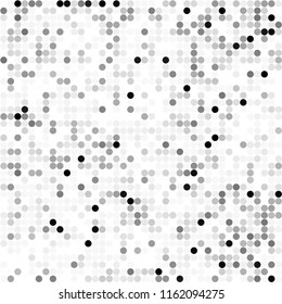 Circles background. Random dots. Black and white shades. Grey background for your design. Digital. Mosaic effect. Halftone vector.
