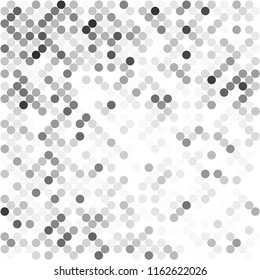 Circles background. Random dots. Black and white shades. Grey background for your design. Digital. Mosaic effect. Halftone vector.