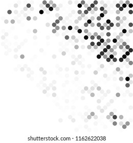 Circles background. Random dots. Black and white shades. Grey background for your design. Digital. Mosaic effect. Halftone vector.