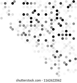 Circles background. Random dots. Black and white shades. Grey background for your design. Digital. Mosaic effect. Halftone vector.