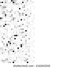 Circles background. Random dots. Grey and white shades. Grey background for your design. Digital. Mosaic effect. Halftone vector.