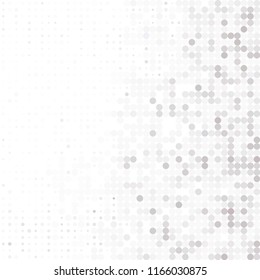Circles background. Random dots. Grey and white shades. Grey background for your design. Digital. Mosaic effect. Halftone vector.