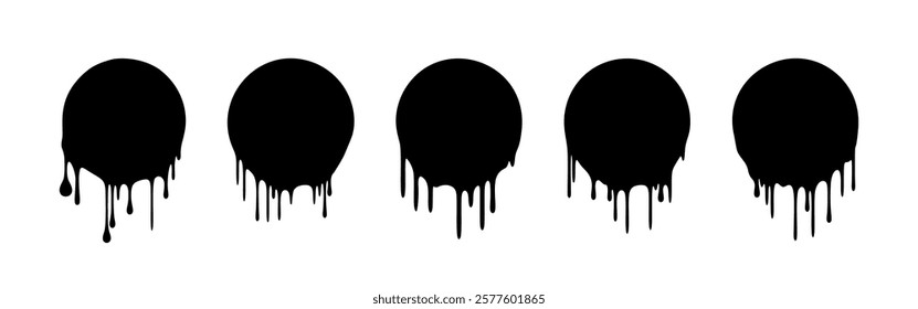 Circles Banners with Drip of Paint. Circles With Liquid Drops. Effect of Blood, Milk, Melt Honey or Syrup. Shapes With Splash and Stain. Vector Illustration.