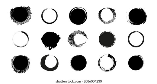 Circles brush stroke vector isolated on white background. Black circles brush stroke. Grunge texture. Hand drawn Round shape. Watercolor stroke circles. 