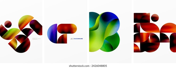 Afiches geométricos abstractos de círculos y burbujas. Ilustración vectorial para fondo de pantalla, banner, fondo, tarjeta, ilustración de libro, página de destino