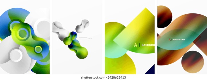 Afiches geométricos abstractos de círculos y burbujas. Ilustración vectorial para fondo de pantalla, banner, fondo, tarjeta, ilustración de libro, página de destino