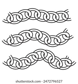 Circles from chains set. Round decoration connections with solid steel and silver for decorative interior with industrial vector tracery