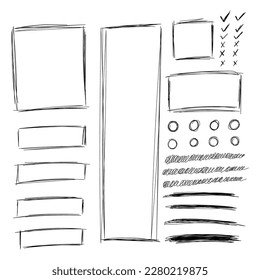 Circles, checkmarks and frames Pencil marks vector