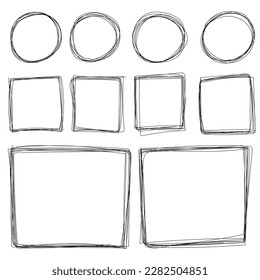 Circles, checkmarks and frames Pencil marks vector