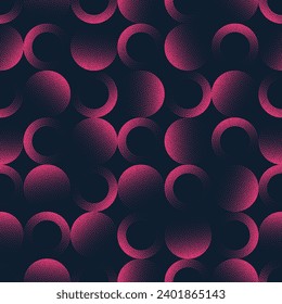 Circles Chic Classy Vector Seamless Pattern Trend Pink Black Abstract Background. Endless Graphic Loopable Abstraction Dot Work Cool Wallpaper. Half Tone Art Illustration for Textile Print and Fabric