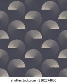 Kreise Uhrzeigerweise Gradient 50s 60s 70s Retro Nahtlose Muster Vektor abstrakter Hintergrund. Alte Mode Textile Design Repetitive Blassgraue Tapete. Halbtone Art Endless Psychedelic Illustration