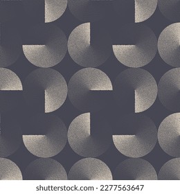 Circles Clockwise Gradient Seamless Pattern Vector Dotwork Abstract Background. Postmodernism Style Repetitive Fashionable Textile Print. Monochrome Boundless Wallpaper. Halftone Art Illustration