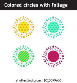Circles with colored geometric patterns with foliage