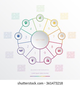 Circles from colored lines, template infographic nine positions