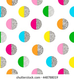 Circles Colorful Seamless Pattern. Bright Background. 80's - 90's Years Design Style. Trendy.