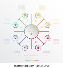 Circles from coloured lines, template infographic eight positions