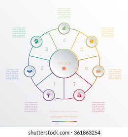 Circles from coloured lines, template infographic seven positions