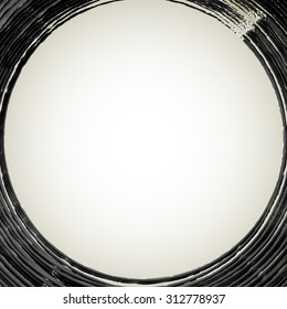 Circles in concentric style with grungy brush strokes. Abstract vector.